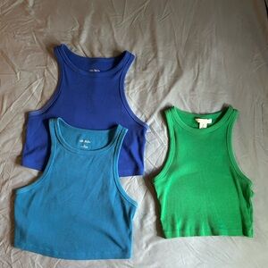 Blue and Green Ribbed Crop Tops